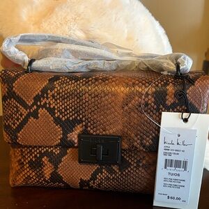 New With Tag!  Nicole Miller Tan and Black Snake Print Shoulder Bag